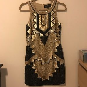 Needle & Thread Sequin Mini Dress - Black & Gold